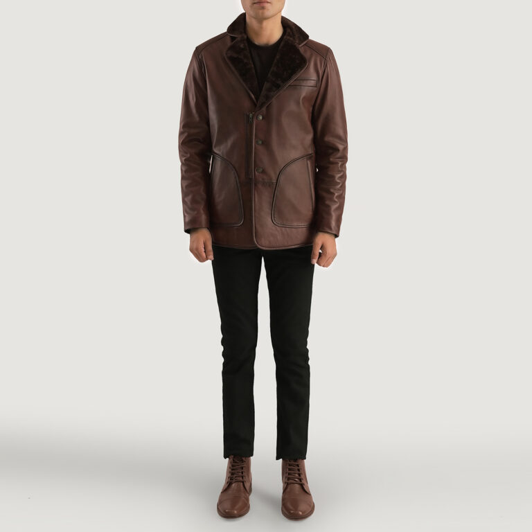 Mens Rocky Brown Fur Leather Coat Full Length-2-1701086841667
